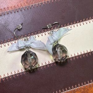 Vintage Costume Silver Bow Beaded Gem Earrings